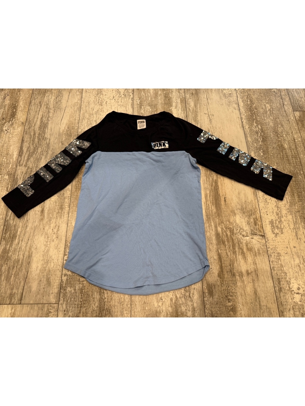 Victoria’s Secret PINK Sequin Sleeve Baseball Shirt XS Y2K